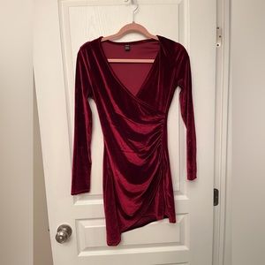 Red velvety mini wrap dress